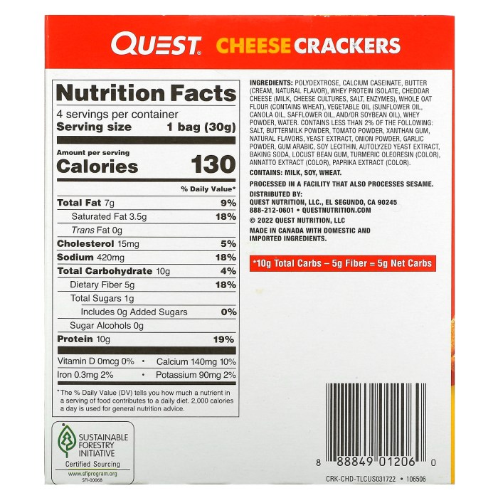 Quest cheese crackers nutrition