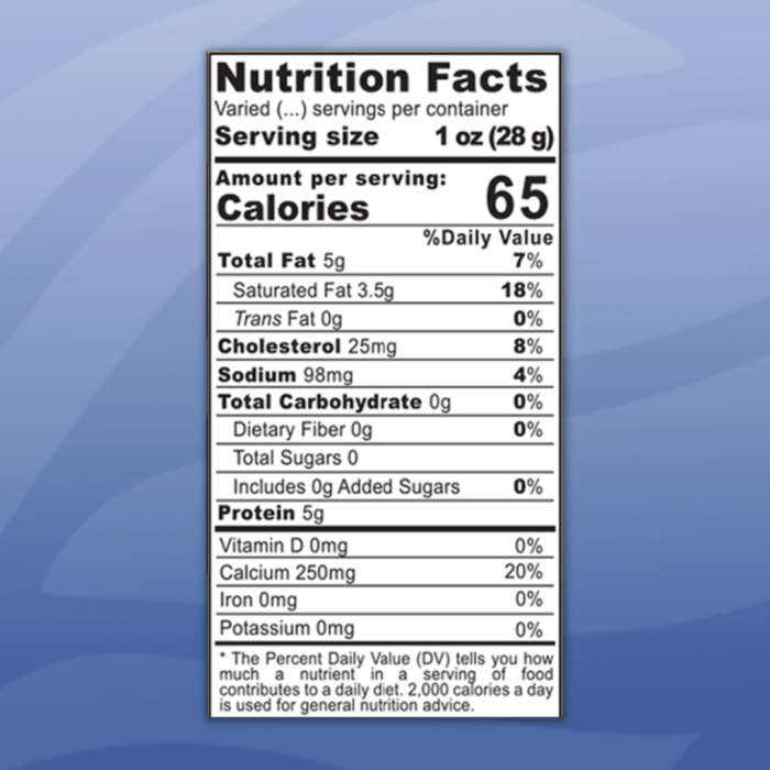 Cream cheese nutrition facts label