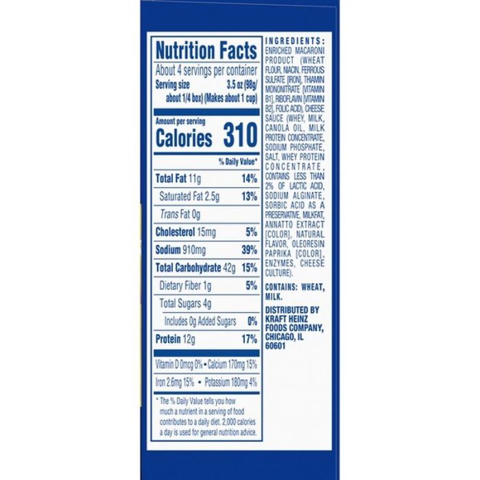 Kraft deluxe mac and cheese nutrition